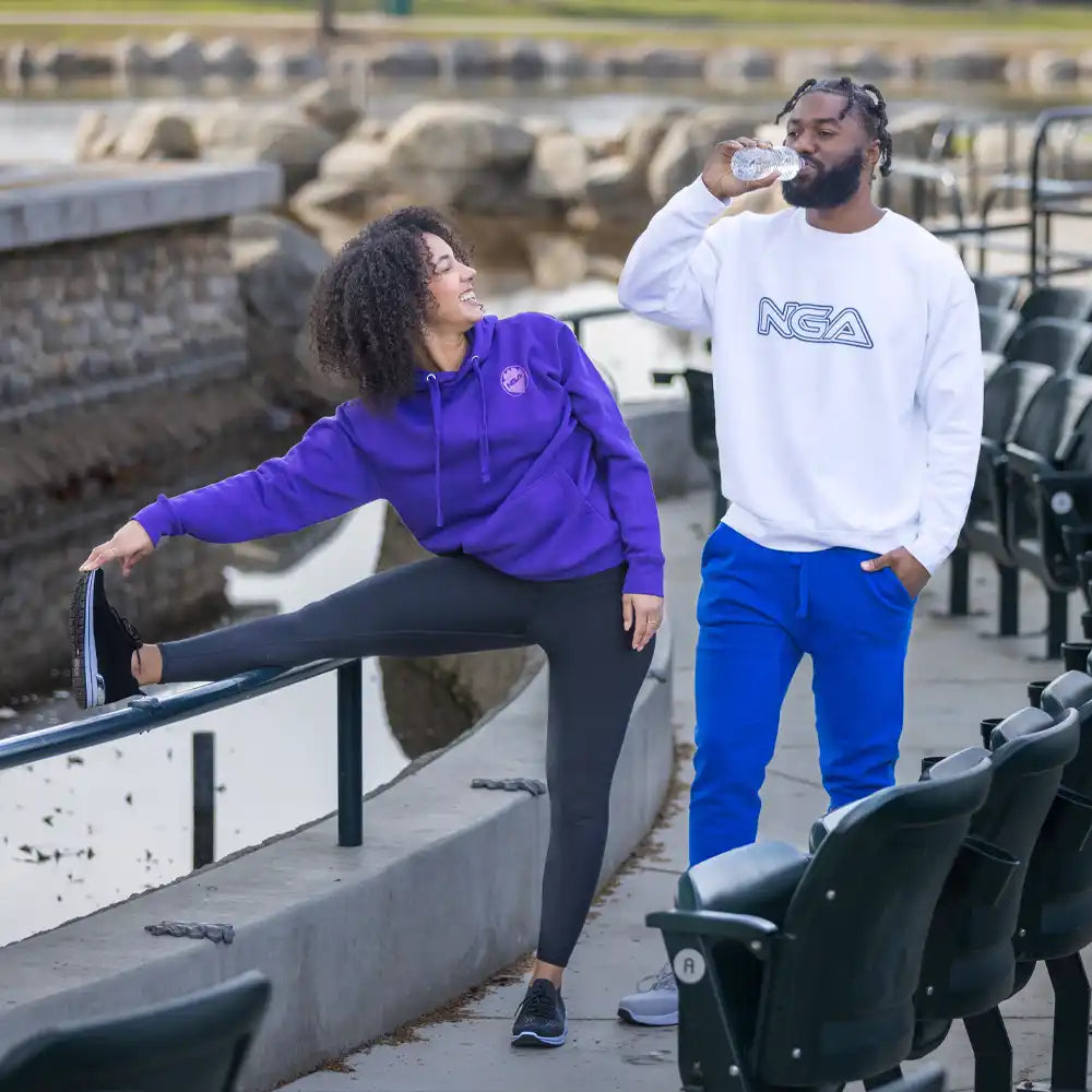 Two people in athletic wear.